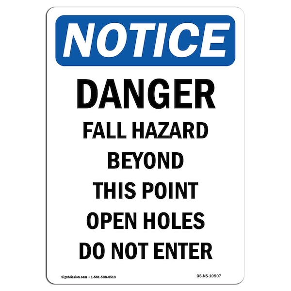 OSHA Sign, Danger Fall Hazard Beyond This, 5in X 3.5in Decal, 10PK, 3.5" W, 5" H, Portrait, PK10